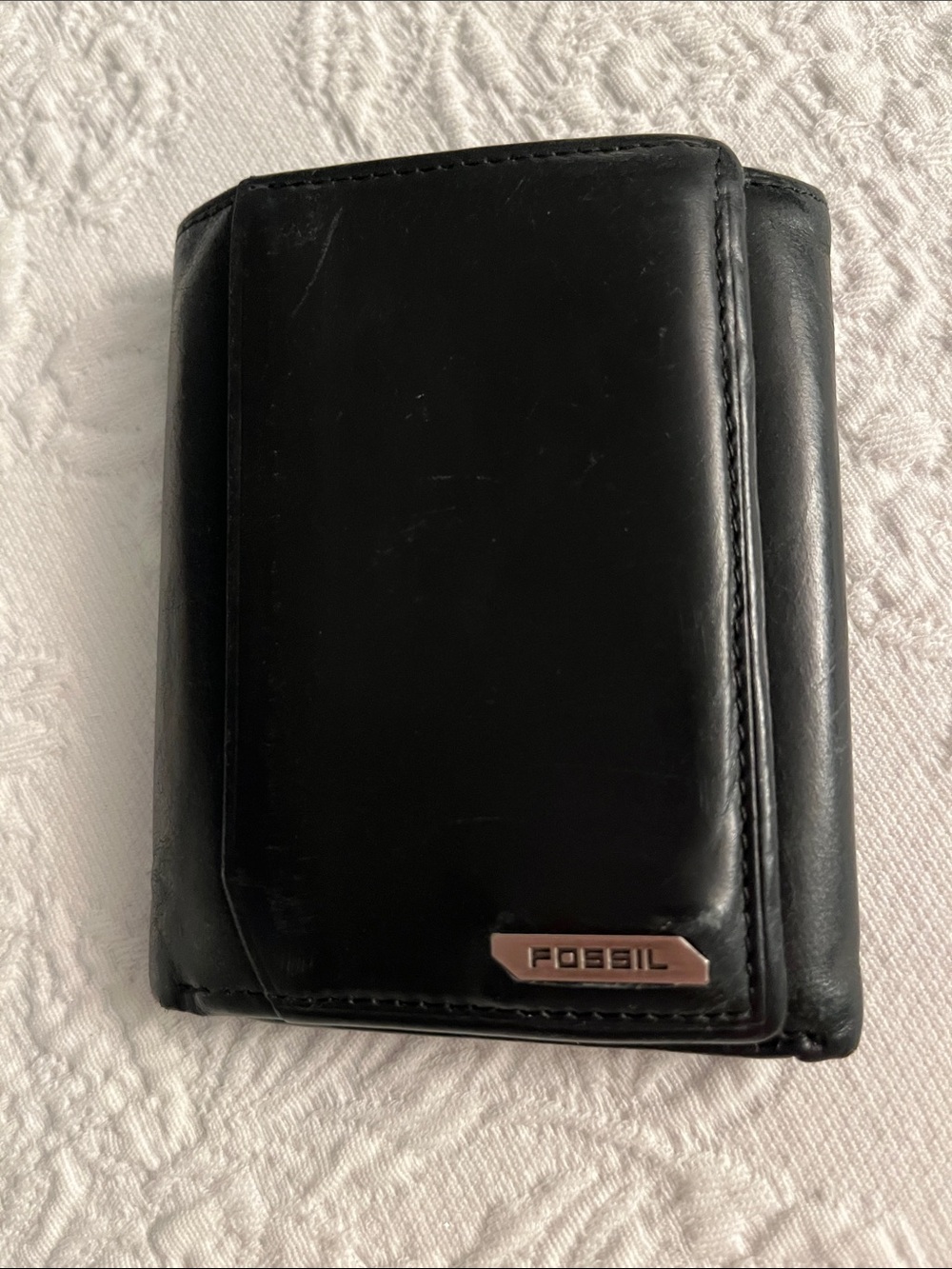Black Leather Trifold Fossil Wallet